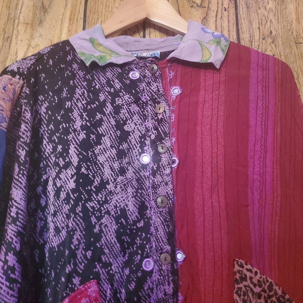 TIENDA HO / ANTHROPOLOGIE Colorblock Lagenlook Boho Blouse  - One Size - Picture 2 of 5